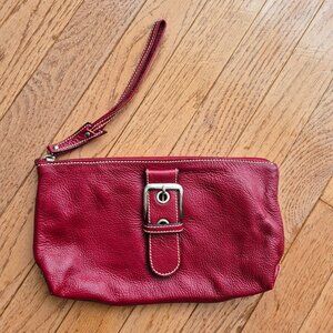 Genuine Leather Wristlet Travel Wallet Red Buckle Pouch Bag Clutch